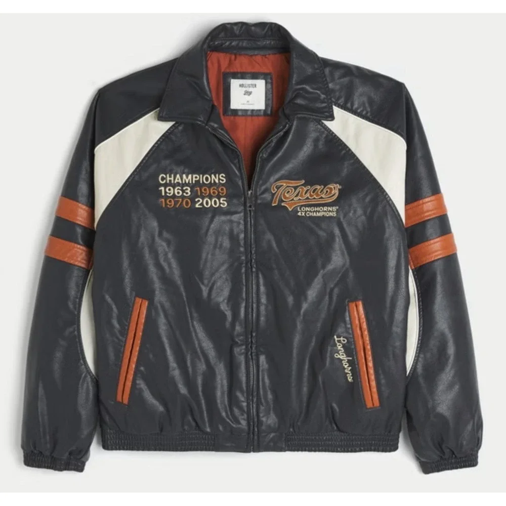 University of Texas at Austin Longhorns Graphic Faux Leather Jacket Men's XL New